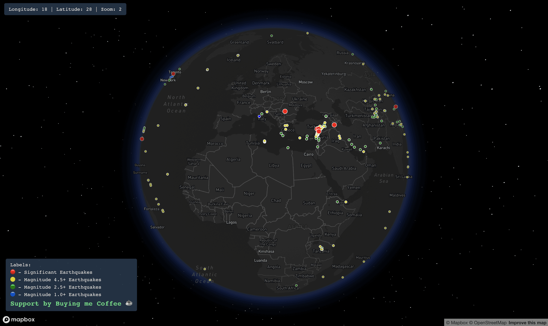 portfolio Earthquakes Globe
